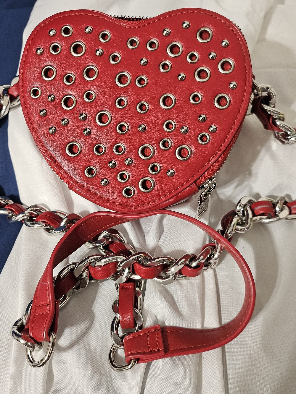 Steve Madden Red Heart Grommet Mini Crossbody with Chain Strap